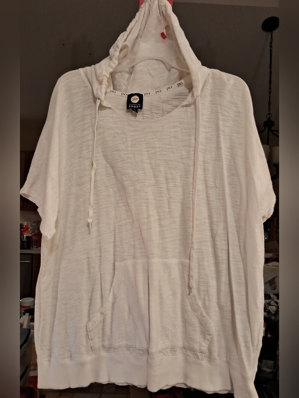 Jones New York White Short-Sleeve Hooded Pullover